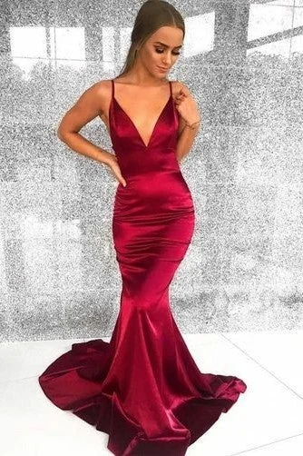 Hottest Discounts of the Year!V-neckline Simple Mermaid Evening Gowns with Spaghetti Straps