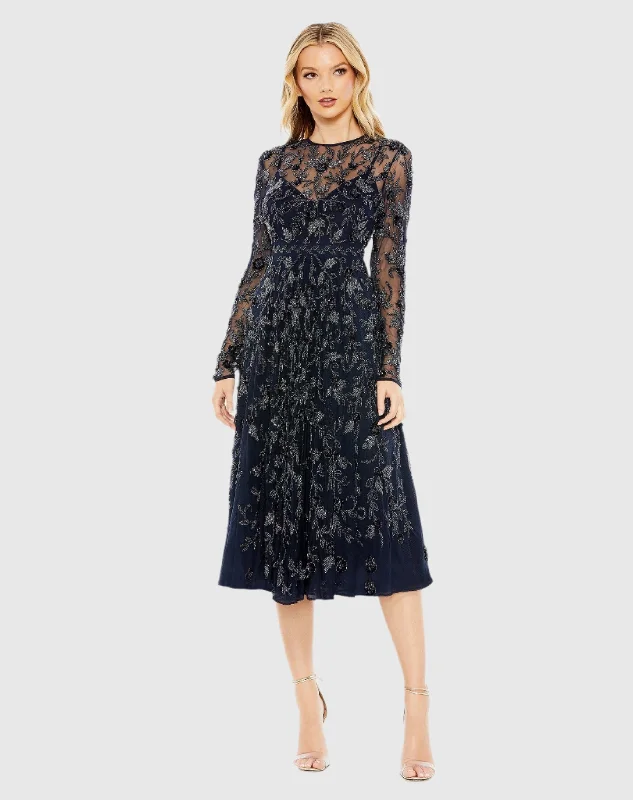 Best Deals Just for You!Beaded Illusion High Neck Long Sleeve A Line Gown