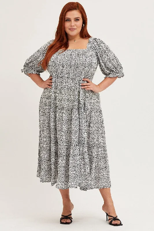 Shop Now and Save!Animal Print Puff Sleeve Midi Dress