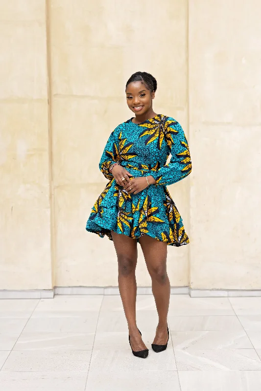 Lowest Prices Guaranteed!Anita Ankara Mini Dress | Teal and Yellow African Print