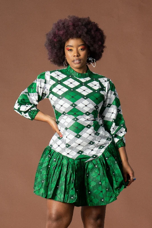 Amazing Prices You Can’t Resist!Annabella Ankara Midi Dress | Green and White African Print