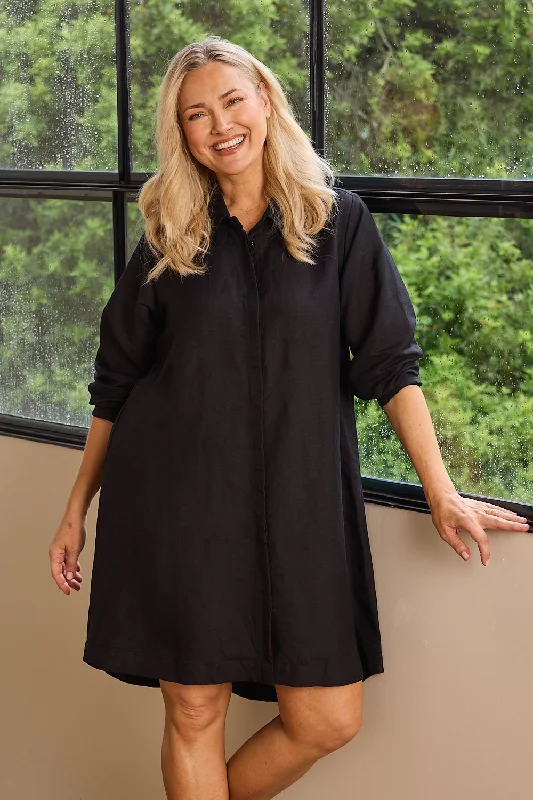 Your Chance to Save is Now!Anouk Linen Shirt Dress in Black