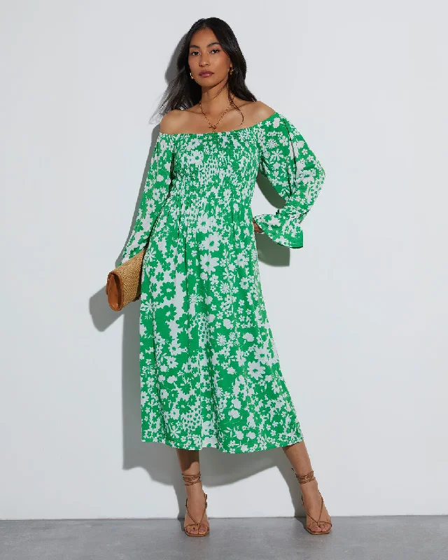 Amazing Prices You Can’t Resist!April Floral Off The Shoulder Midi Dress