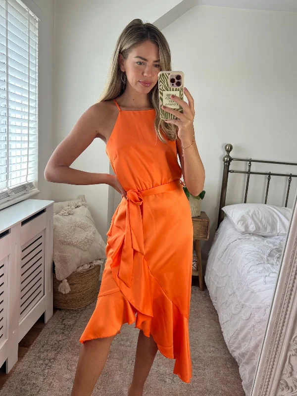 Get More for Less!Ariana Halter Frill Dress / Tangerine