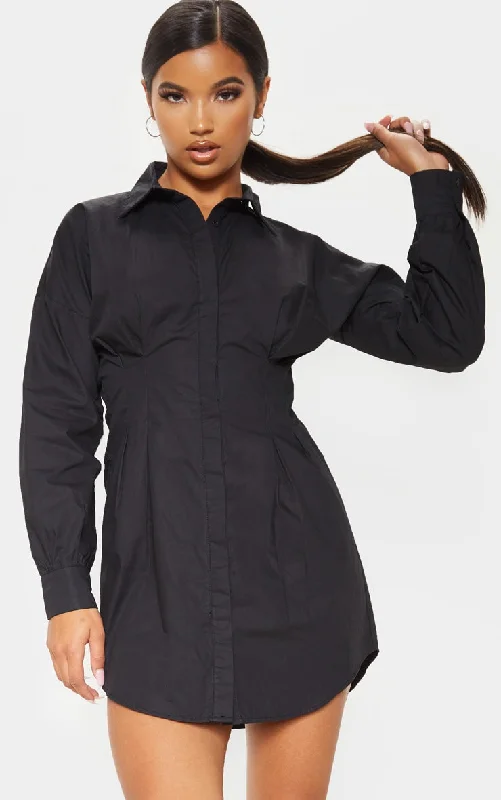 Your Shopping Spree Starts Here!Black Fitted Waist Shirt Dress