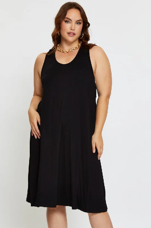 Your Shopping Spree Starts Here!Black Smock Dress V-neck Sleeveless