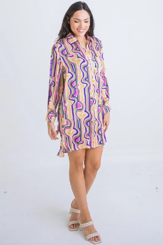 Save Like Never Before!Bright Geometric Shirt Dress
