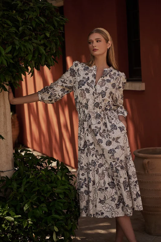 Everything Must Go!Bryony Floral Zinnia Split Neck Midi Dress