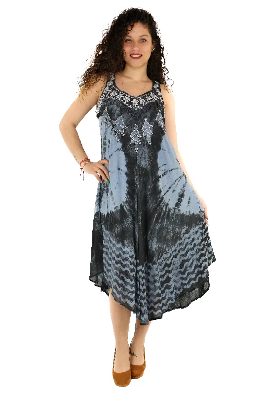 Snag the Best Prices Now!Tie-Dye With Embroidery Neckline Rayon Sundress