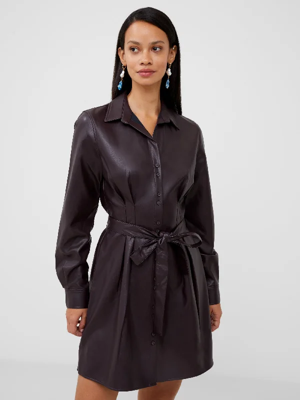 Save Up to 50% Off!Crolenda PU Belted Shirt Dress