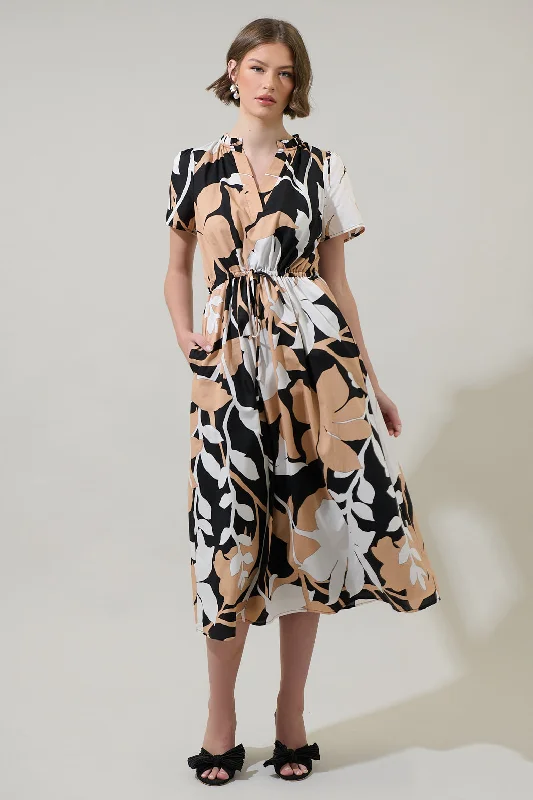 Amazing Prices You Can’t Resist!Dayspring Floral Junice Split Neck Midi Dress