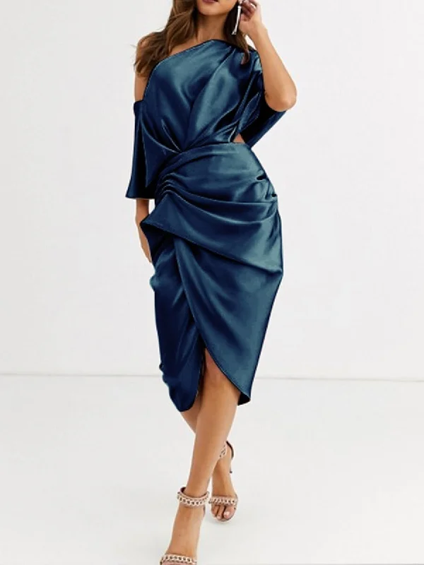 Get More for Less!BerriesJam - Draped Asymmetric Satin Loose Irregular Dress