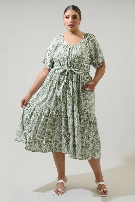 Get More for Less!Estrada Floral Haven Tiered Midi Dress Curve