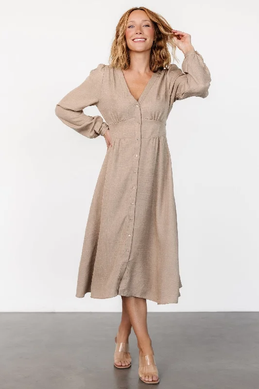 Don’t Wait – Deals Won’t Last!Faith Button Midi Dress | Taupe