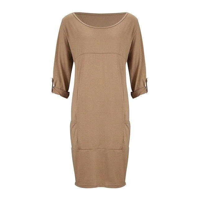 Everything Must Go!FashionSierra - Fashion Long Sleeve Dress Women Casual Solid Color Round Neck Long Sleeve Women Dress Casual Women Shirt Dress