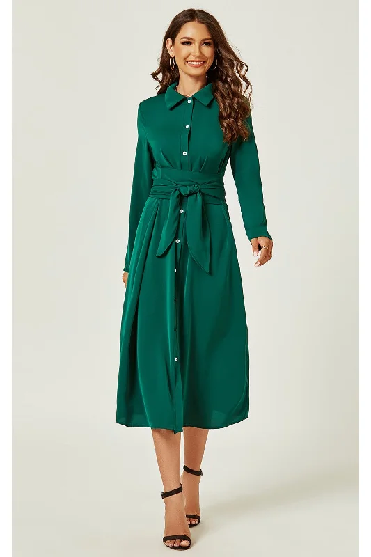 Best Price of the Season!FS Collection Shirt Midi Wrap Dress In Green
