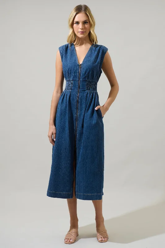 Limited Deals, Unlimited Savings!Gabriella Denim Lula Sleeveless Smocked Midi Dress