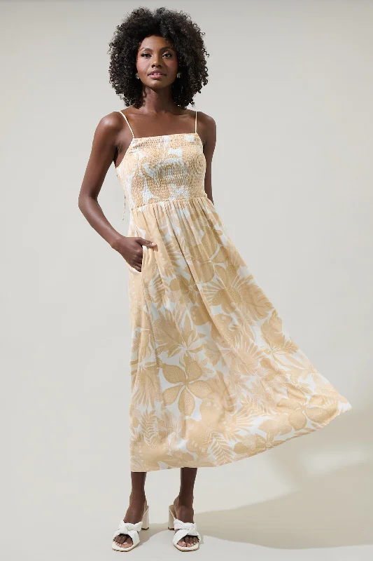 Every Deal is a Steal!Geneva Floral Tell Smocked Midi Dress