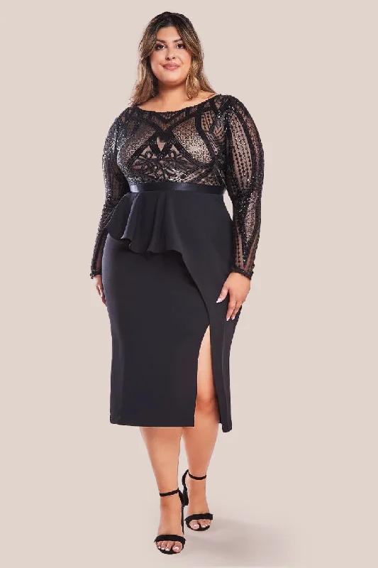 Get the Best for Less!Goddiva Plus Sequin Bodice With Front Frill Midi - Black