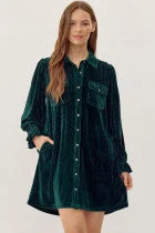 Your Favorite Items on Sale Now!Green Corduroy Velvet Shirt Dress