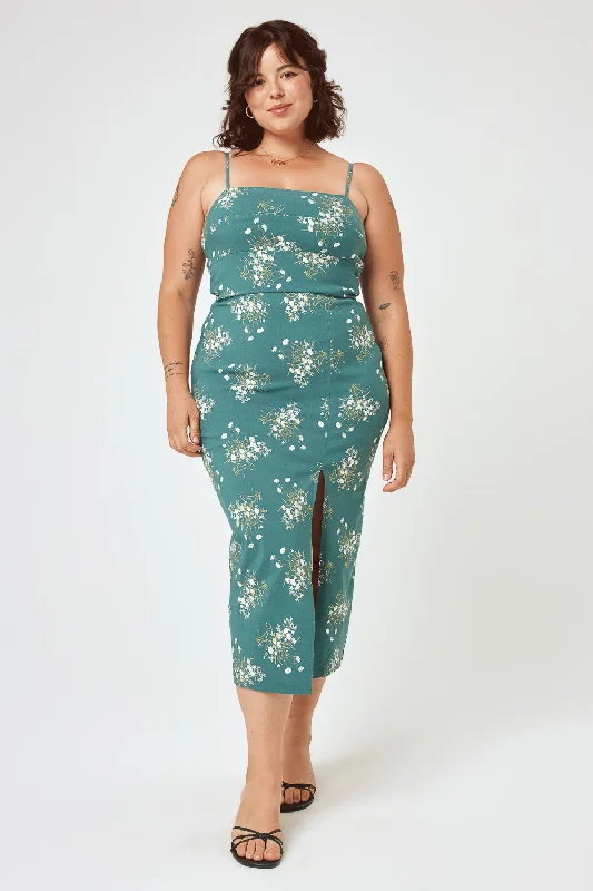 Time to Save Big!Green Floral Tie Back Skim Midi Dress