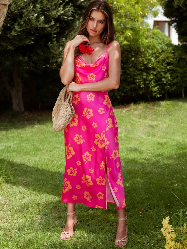 Seasonal Sale – Shop Now!Havana Cowl Neck Slip Dress / Pink Hibiscus