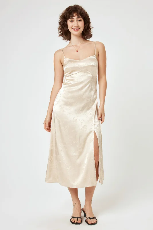 Buy One, Get One Free!Ivory Satin Jacquard Midi Cami Dress