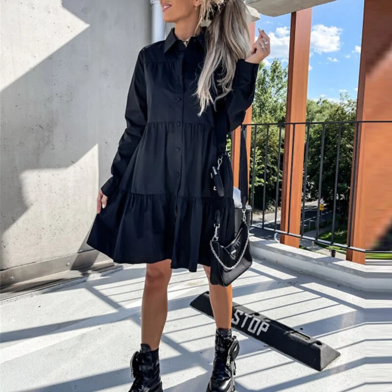 Flash Deals – Act Quickly!Amy Fashion - Long Sleeve Button Party Casual Loose Shirt Dress