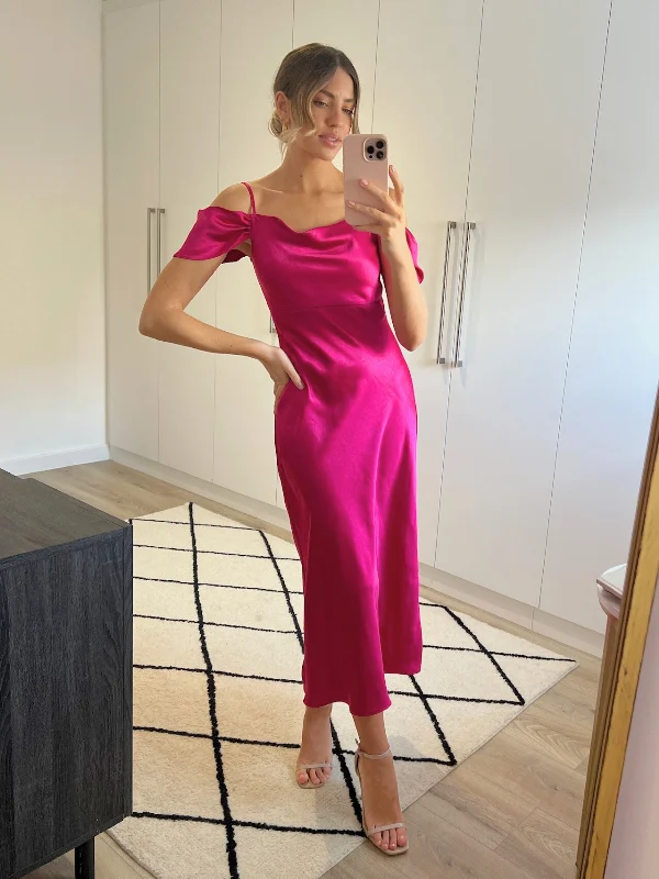 Savings You Can’t Ignore!Melanie Cold Shoulder Midi Slip Dress / Pink