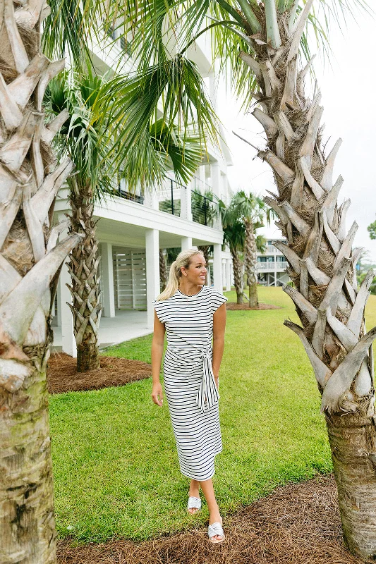 Your Dream Deal is Here!Stripe Tie Midi Dress - White/Navy