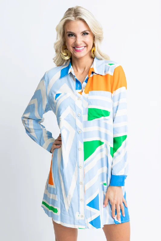 Buy More, Pay Less!Multi Geometric Shirt Dress