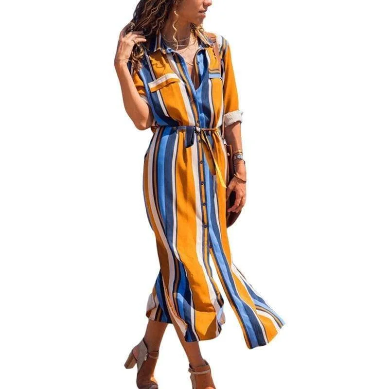 Savings You Can’t Ignore!FashionSierra - Office Ladies Stripe Shirt Dress Chiffon Casual Long Sleeve Dress