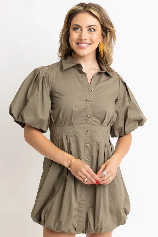 Only a Few Left – Order Now!Pleat Bubble Hem Shirt Dress