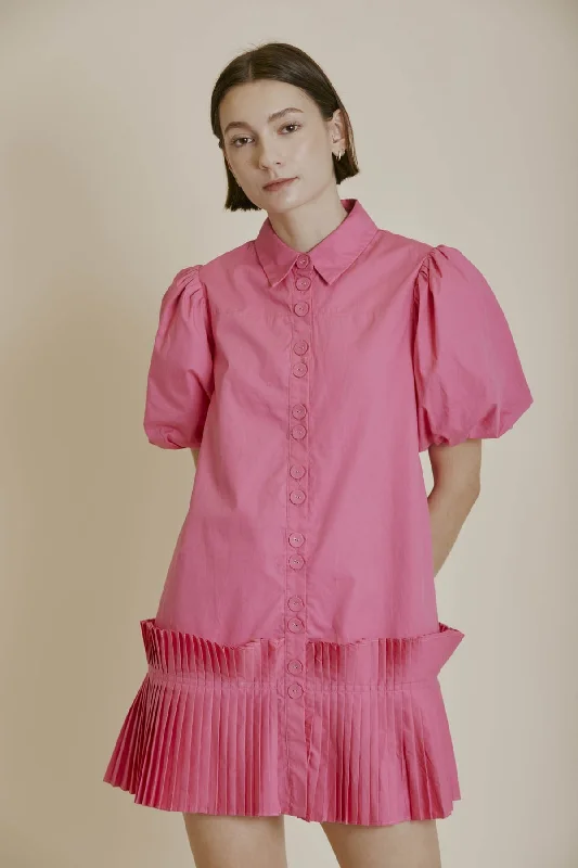 Act Fast – Limited Time Savings!PLEATED HEM SHIRT DRESS IN PINK