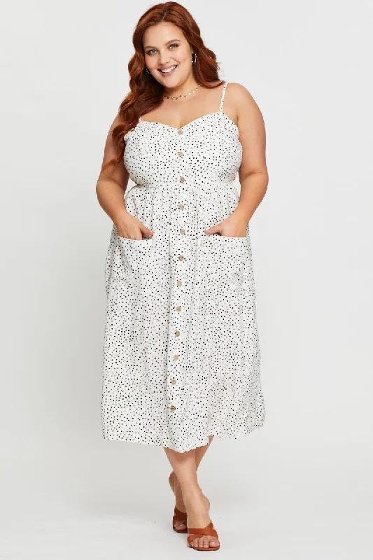 Score Huge Discounts Today!Polka Dot Midi Dress V-neck Sleeveless