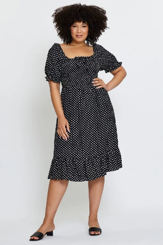 Your Best Deals Are Here!Polka Dot Skater Dress Square Neck Short Sleeve
