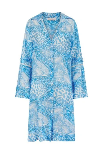 More Discounts, More Joy!PR uno blue palms shirt dress