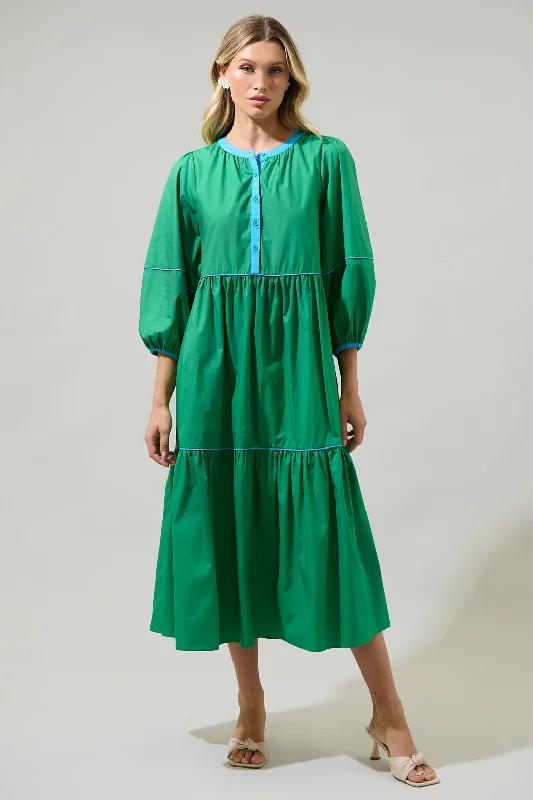 Crazy Discounts Inside!Saddy Long Sleeve Button Up Midi Dress
