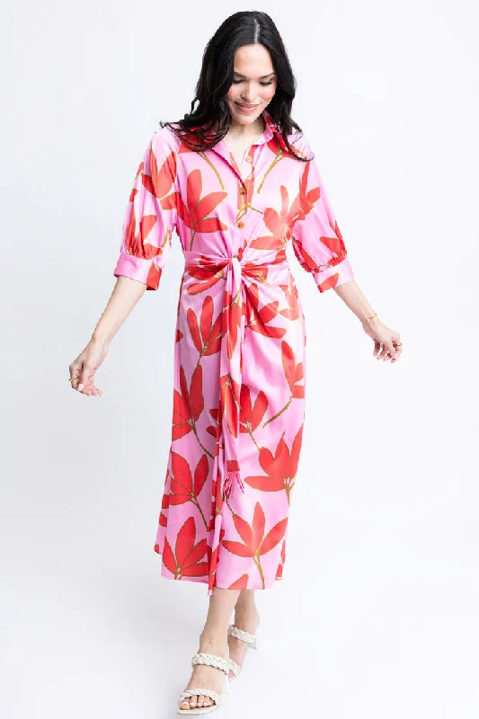 Score Huge Discounts Today!Satin Palm Floral Shirt Dress