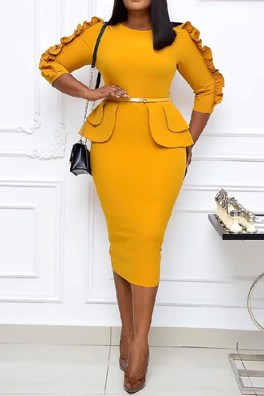 Upgrade for Less!Solid Color Feminine Stringy Selvedge Midi Dress (With Belt)