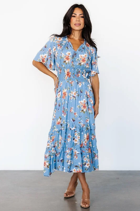 Steals and Deals Await!Spell Boho Midi Dress | Blue + Peach Floral