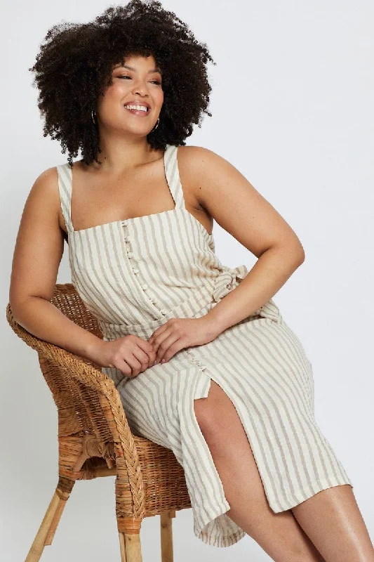 Save Money, Shop Happy!Stripe Midi Dress Square Neck Sleeveless