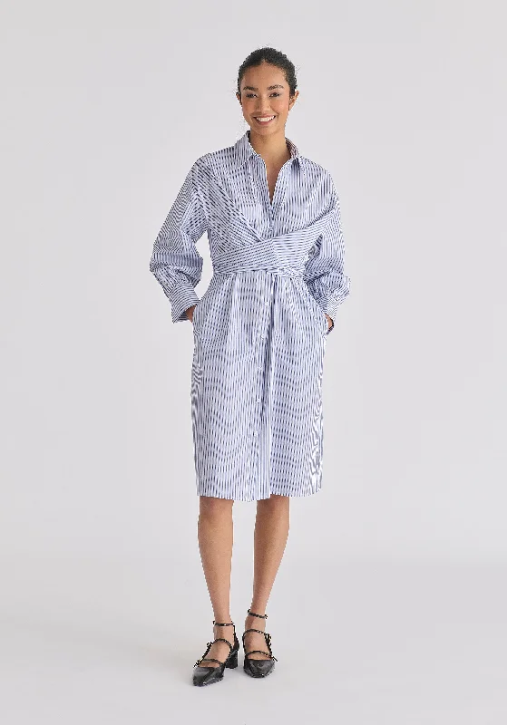 Unbeatable Prices!Striped Shirt Dress with Waist Tie