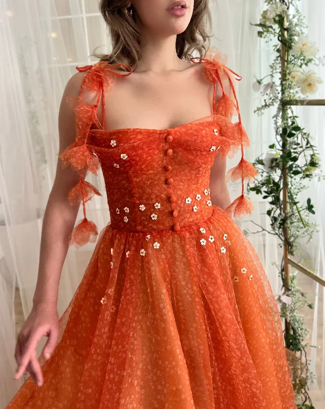Unbeatable Prices!Tangerine Flair Midi Dress