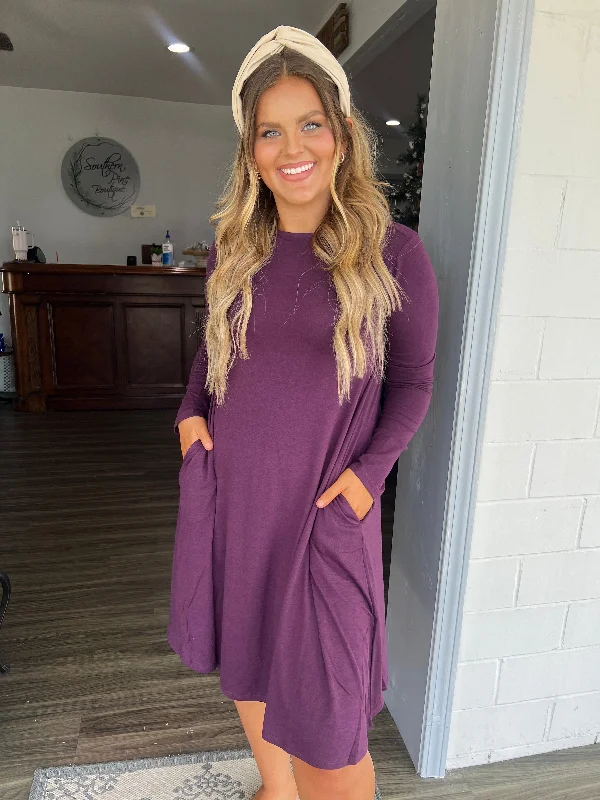 Save Like Never Before!Deep purple long sleeve tshirt dress