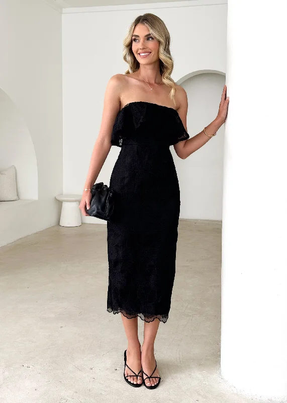 Your Chance to Save is Now!Zara Strapless Midi Dress - Black Lace